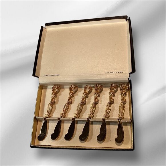 Janis Collection 6 24Kt Gold Plate Rose Appetizer Spreaders - Picture 2 of 4